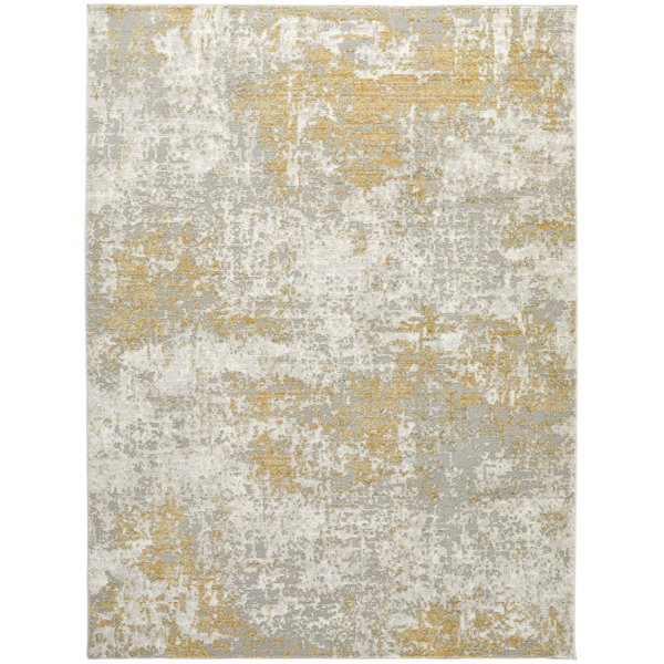 Mercury Row Edgeworth Abstract Machine Woven Cream Gold Area Rug
